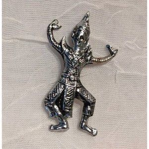 Vtg Brooch Siam Silver Tone Dancer Person Pinback Jewelry Asian Hindu Man